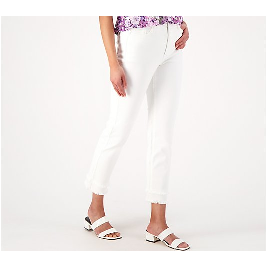 Susan Graver Straight Leg Ankle Jean with Frayed Hem (White, Plus 18) –