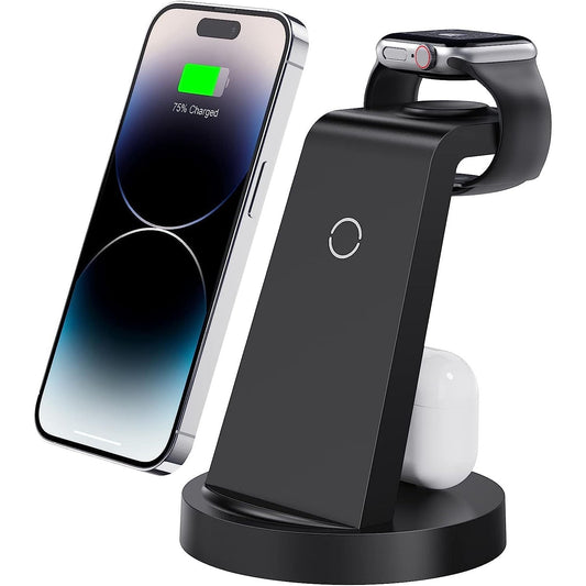 3 in 1 Charging Station for Iphone, Wireless Charger for Iphone 15 14 13 12 11 X Pro Max & Apple Watch - Charging Stand Dock for Airpods