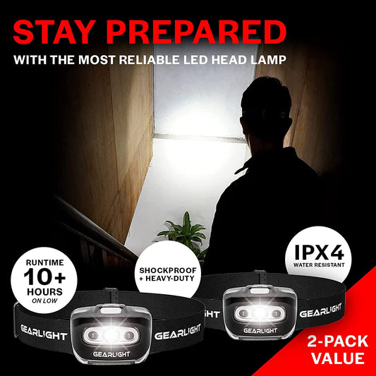 2Pack LED Headlamp - Outdoor Camping Headlamps with Adjustable Headband - Lightweight Headlight with 7 Modes and Pivotable Head