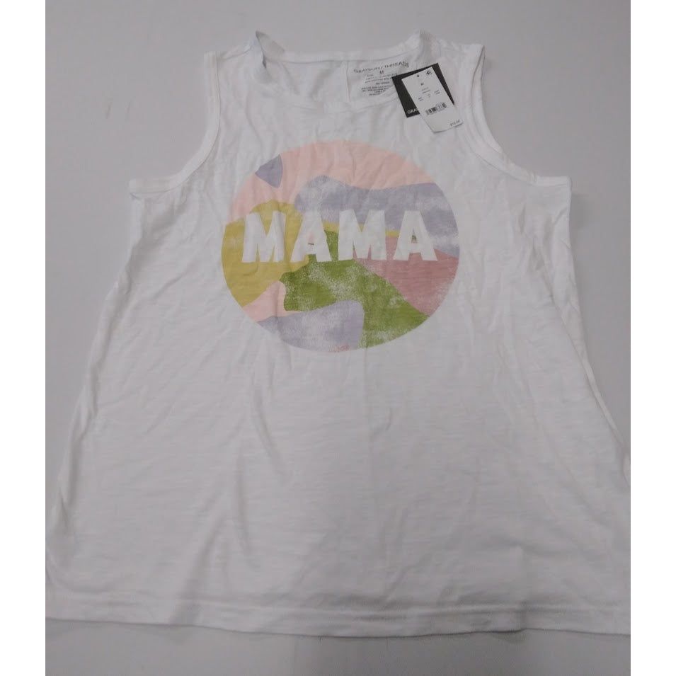 Women's Mama Watercolor Graphic Sleeveless Tank Top - White Size XS