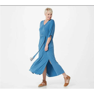 Haute Hippie Tribe Knit Maxi Dress w/ Fringe Belt (Slate Blue, X-Small) A394298