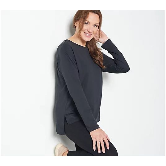 AB by Addison Bay Everyday Long Sleeve Hi-low Crew Neck Top (Black, XL) A394963