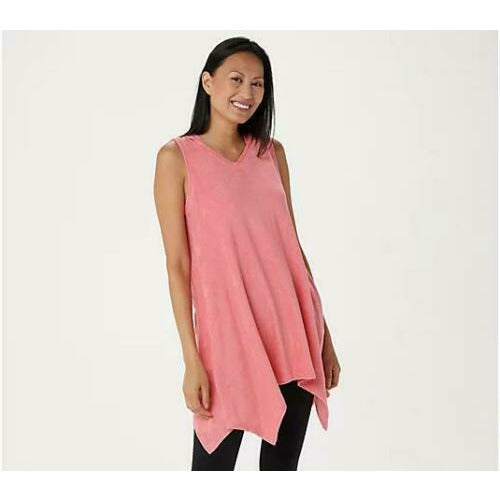 AnyBody Women's V-Neck Regular Baby Terry Tunic Top (Hot Coral, 2XS) A354753