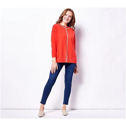 Isaac Mizrahi Live! Drop Shoulder Pullover with Piping (Poppy, M) A471739