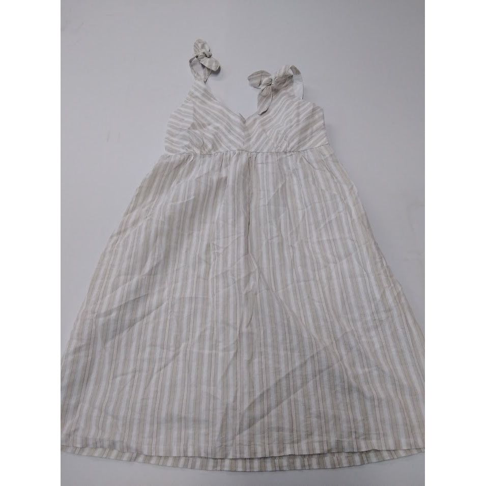 Hope & Henry Women's Sleeveless Bow Shoulder Dress, Beige/White, 2