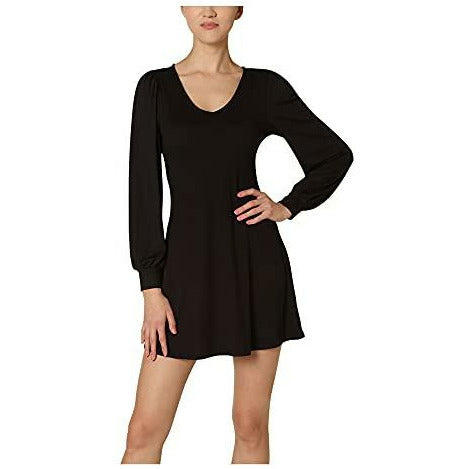 Ultra Flirt Women's Long Sleeve Scoop Neck Short Sheath Dress (Black, XS)