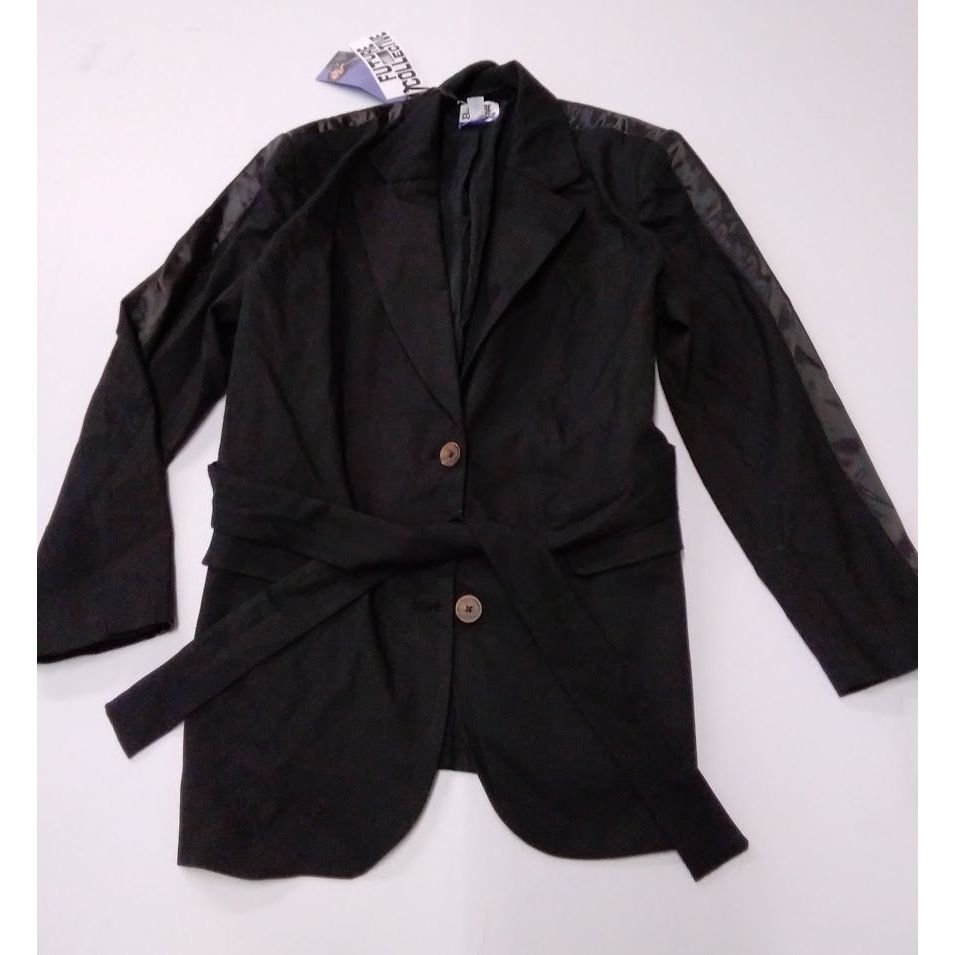 Women's Tie-Front Double Button Blazer Brown Black Size Medium M