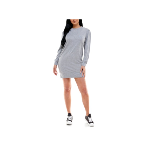 Kingston Grey Juniors' Crew Neck Long Sleeve Puff-Sleeve Casual Dress (Grey, XS)
