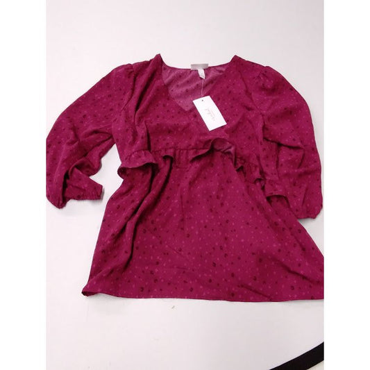 3/4 Sleeve Ruffle Waist Woven Top - Isabel Maternity by Ingrid & Isabel M Maroon