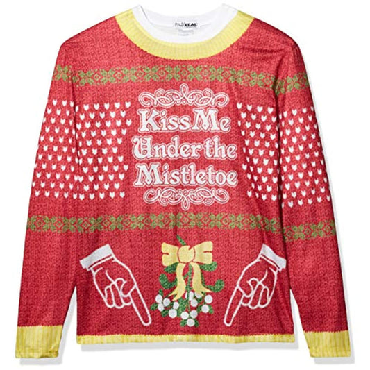 Faux Real Men's Kiss Me Under The Mistle Toe Shirt Holiday, Red, Small