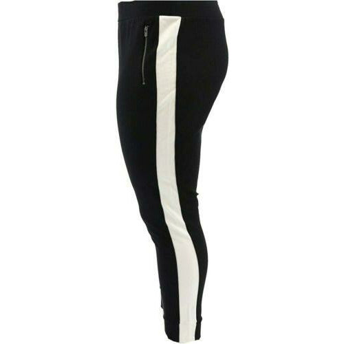 Lisa Rinna Collection Contrast Stripe Knit Jogger Pants (Black, 2XS) A353580