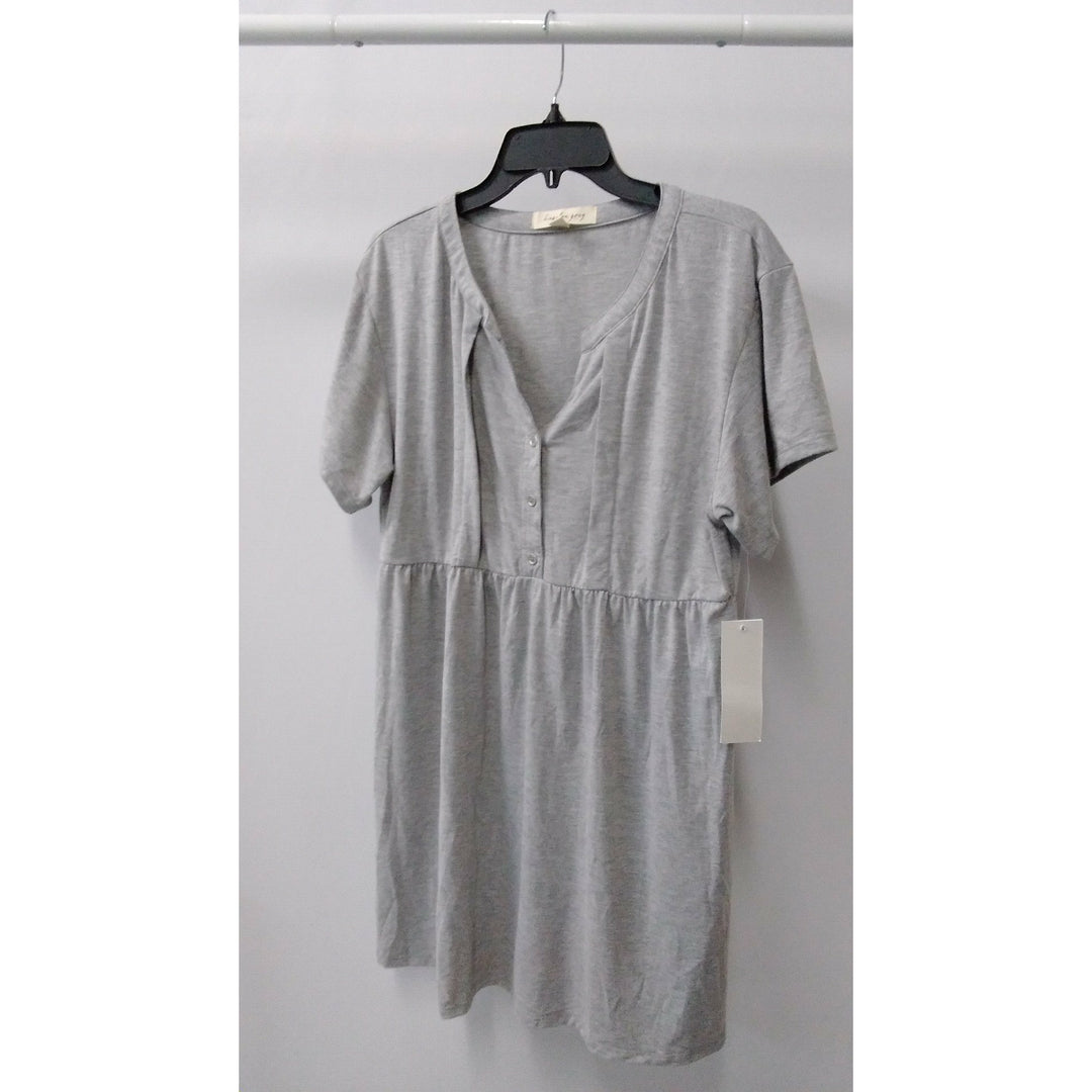 Kingston Grey Junior's Henley Short Sleeve Shirt Dress (Grey, M)